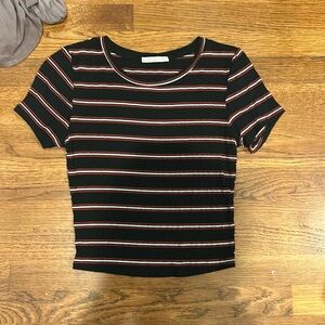 Cropped Black Stripped Cotton Tee